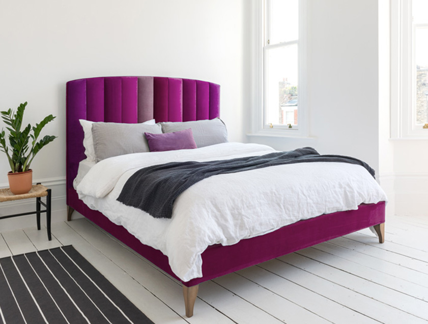 Redchurch King Bed in Omega LInwood Velvet Mixed Pink & Purple